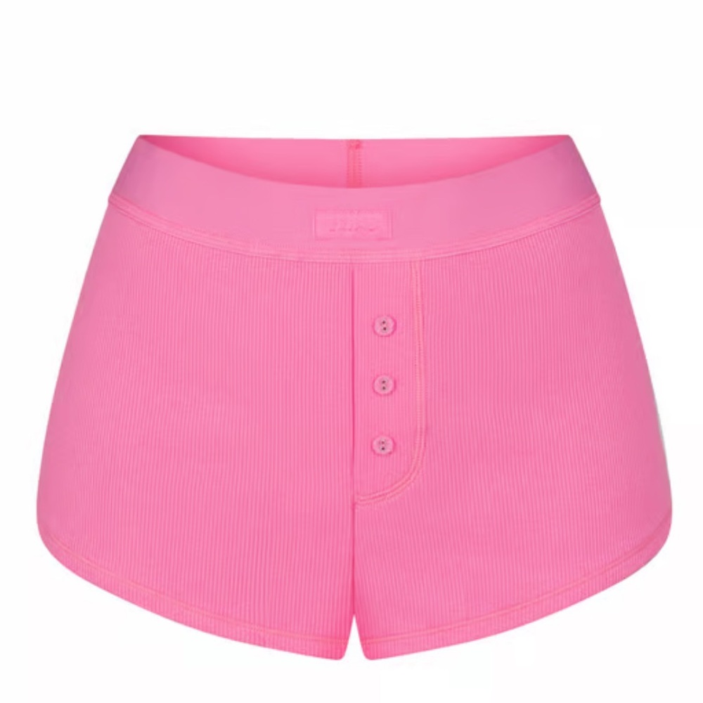 Skims Track Cotton Rib Shorts- Pink Sugar